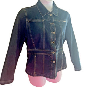 Miss Cocoa Fitted Long Jean Jacket Dark Blue Denim Size 13/14